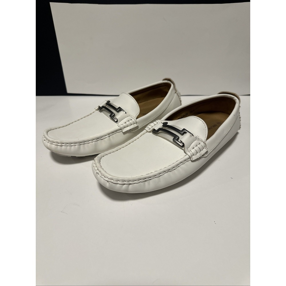 Bruno Marc Hugh-01 Mens Shoes Sz 10.5 White Faux Leather Driving Buckle Loafers